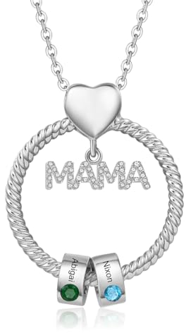 kaululu Personalisierte Kette für Frauen,Kreis-Namenskette für Mütter mit Geburtsstein-Anhänger für Mutter und Ehefrau