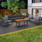 Merax Gartenmöbel Set 7-Personen, Lounge Sitzgruppe Outdoor mit Schaukelstuhl & Tisch & Kissen, Liegestuhl mit verstellbare Rückenlehne, Metallrahmen, Akazienholz, für Balkon und Terrasse, Dunkelgrau