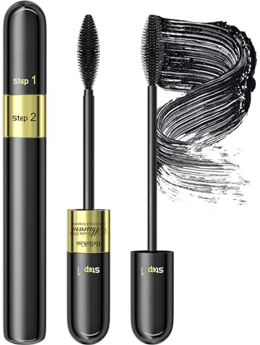 Jeffbaubl+Hellokiss Mascara Wasserfest Schwarz, 2 In 1 4D Silk Fiber Eyelash Mascara Wimperntusche, Langanhaltende Wimperntusche, Wischfest Und Nicht Verklumpend für Make up Schminke