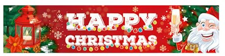 Valicaer Weihnachtsbanner Großes Frohe,Happy Christmas Banner Flagge Weihnachts Banner Dekoration Hängende Frohe Weihnachten Große Banner Weihnachtsschmuck Pull Flag für Indoor Outdoor Tür Garten