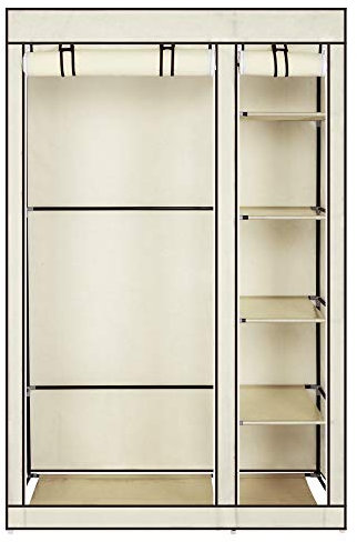 Bonnlo Armoire Tissu, avec Penderie et Étagères, Stable, Armoire de Rangement, 110 x 45 x 175 cm, Beaucoup de Rangement, Pliable, Beige