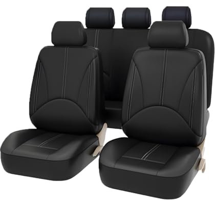 JNNJ 9-teiliges Sitzbezug-Set für vorne und hinten, vollständiges Set, wasserdicht, Leder, staubdicht, atmungsaktives Leder, Autositzbezüge, Komplettset (Schwarz)