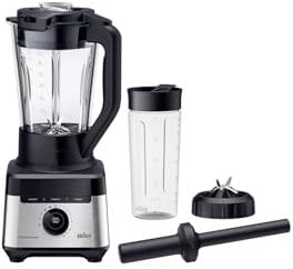 Braun Standmixer PowerBlend 7 JB7551BK, 1,7L Glaskrug, 10 Geschwindigkeiten + Pulse, automatischen Speiseprogramme, PrecisionCrush-Klinge, Reinigungsprogramm, Stampfer & 600ml Flasche, 1400W, Schwarz