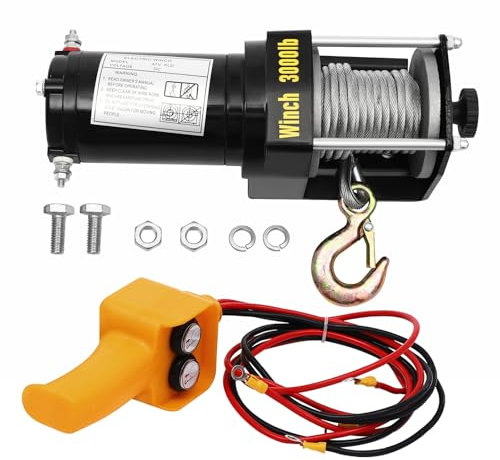 Levkitch Verricello elettrico 12 V, 550 W Paranco a Leva Elettrico 1300 kg Forza di Trazione Cavo in Acciaio di 6m Forza di Sollevamento Verticale 300 kg