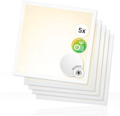 Xtend EcoLight 5x LED Panel 62x62cm 4000K Neutralweiß 25W UGR19 Rasterleuchte Blendarm 4125lm Deckenleuchte flimmerfrei Netzteil Energieeffizient BLs 2.0