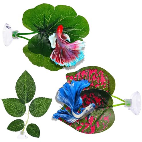Fish Tank Plants, Betta Bed Leaf Hammock Aquarium Plants Lightweight Resting Spot for Betta Fish Spawning Leaf Simulation Leaves With Suction Cup Fish Tank Decorations Accessories (3PCS)