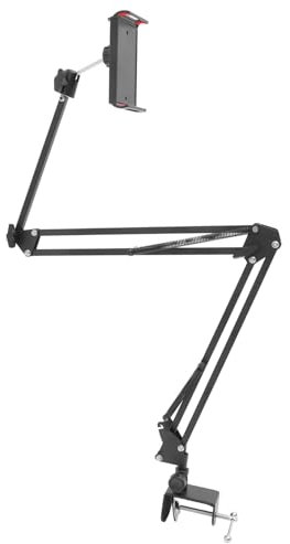 DOITOOL Metal Desktop Phone Support Tablet Pad Holder Adjustable Folding Arm Stand for Bedside and Desk Use Black