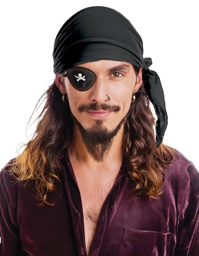 FIESTAS GUIRCA | Piraten Kopftuch aus schwarzem Samt (Einheitsgröße) - Textilzubehör für Piraten- und Korsaren Kostüme - Ideal für Piratenpartys, Halloween und Karneval - Schwarz