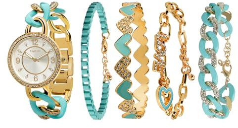 TIME100 Juego de Reloj y Pulsera de Moda para Mujer, Ideal para Usar en Capas, Regalo para cumpleaños, Aniversarios, Navidad, Ocasiones Especiales, Azul Menta