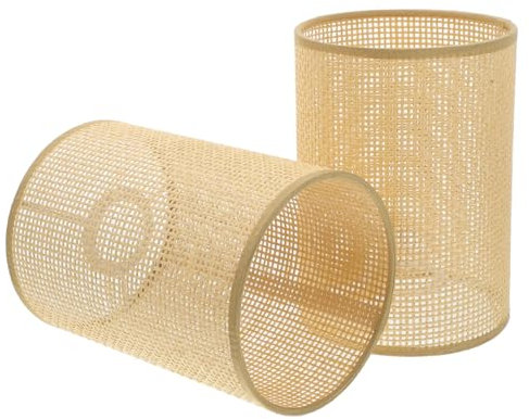Hoement Pantalla De Lámpara Tejida De Ratán Con Base E27/e14 Hecha A Mano Para Lámparas De Mesa O De Pie Pantallas Rústicas Luz Cálida Paquete De 2