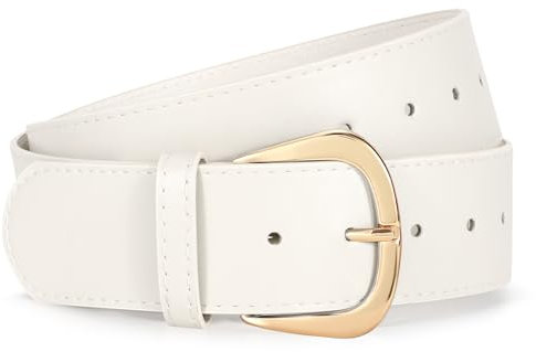 WERFORU Damen Breiter Ledergürtel Damen Mode Breiter Gürtel für Kleider und Jeans Damen Mode Breiter Gürtel mit Goldschnalle Weiß