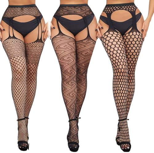 BDSMJOY Sexy Strumpfhosen für Frauen,Netz Strumpfhose Ouvert für Damen Bodystocking Ouvert Sexy für Frauen Sexy Outfit für Damen (7529+7530+7531)