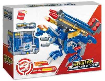 QMAN 41214 - Würfelbaustein-Set Dinosaurier mit Raketen - Kreatives Bauset für Kinder ab 6 Jahren, Tragbares Design, Kompatibel mit Anderen Marken