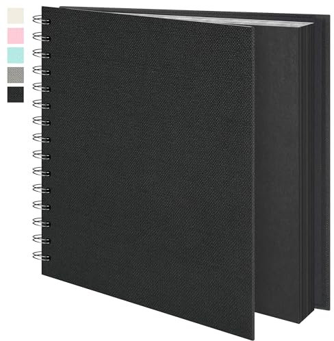 Scrapbook Photo Album Linen Cover, Hardcover Kraft White Pages Memory Book, for Travel Wedding Guest Book Christmas Baby Shower Black 8 Inch 40 Pages