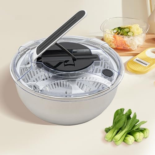 Stainless Steel Salad Spinner, Easy Press Large Vegetable Dryer Washer, 3.5L Fruit Washer with Stainless Steel Bowl for Lettuce, Vegetable, Herbs, Berries