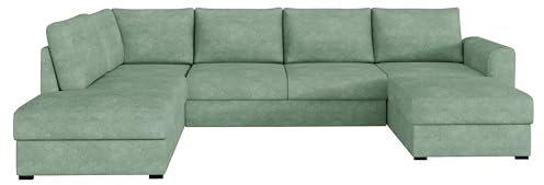 Mirjan24 Ecksofa Wilma mit 2 Bettkasten und Schlaffunktion für große Räume, Eckcouch Polsterecke Sofa Couch Couchgarnitur Schlafsofa (Coral 55, Seite: Links)