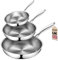 3PCS Stainless Steel Frying Pan, Frying Pan for Searing & Sauteing, 3 Ply Stainless Steel Cookware for Durability & Even Heating with Silicone Frying Spatula, Compatible with All Cooktops Up to 600℉