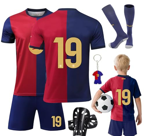 Ronronner Fußball Trikot Set für Jungen Nr. 19, Fussballtrikot Kinder Jungen, Socken & Schienbeinschoner - Kinder Fussballtrikot & Trainingsausrüstung