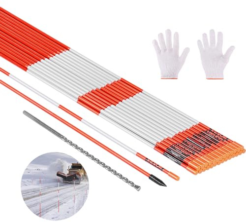 VEVOR Driveway Markers, 200Pcs 48 in Long 1/4 in Dia, Hi-Visibility Driveway Reflectors with 12 in Steel Drill Bits, Reflective Snow Sticks Fiberglass Pole for Parking Lots, Walkways, Snow Plowing