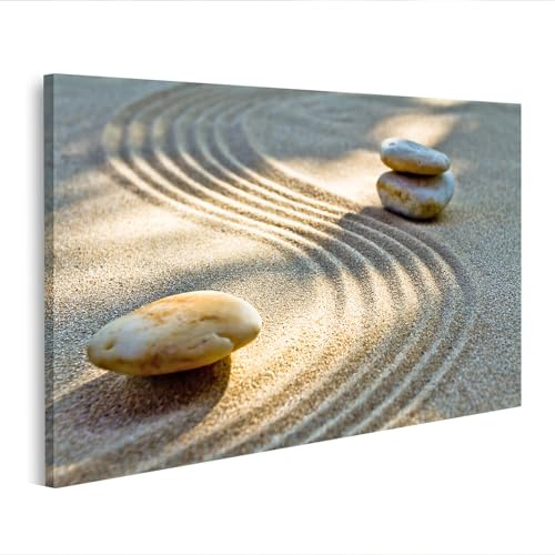 islandburner Leinwandbild Zen Garten mit Steinen und Wellen im Sand - Leinwand 80x40cm