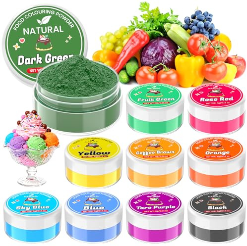 Colorant Alimentaire Naturel - 10 Couleurs Colorant Alimentaire Poudre, 100% Naturelle, sans Colorants Artificiels, Haute Concentration, IdéAl pour la CrèMe, Fondant, Macarons, GâTeaux, PâTisserie