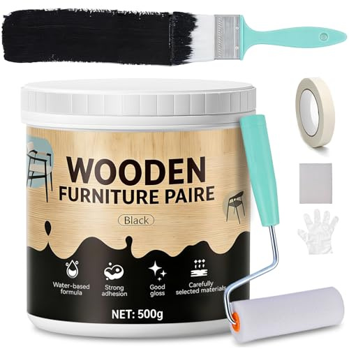 AllisWay Vernice Nera per Legno, 500g Vernice per Legno, Vernice per Mobili, Adatto per Tavoli, Porte e Armadi, Vernice Opaca a Base D'acqua, Asciugatura Rapida e Resistente ai Graffi, Interno/Esterno