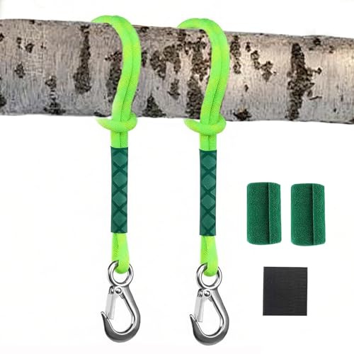 2 Stück Schaukel Befestigung Seil mit Karabiner und Verschleißfestes Tuch | Schaukel Hängematte Hängesessel Aufhängung, Hängesessel Schaukelaufhängung Baum für Schaukeln Hängematten, 100cm