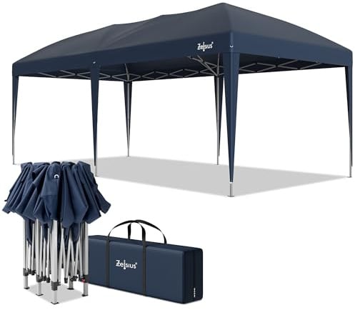 Zelsius Faltbarer Pavillon 3x6 m | Blau | Pop-Up Faltpavillon UV30, Gartenzelt faltbar, Klapp Partyzelt mit Tasche | Unterstand für Garten, Sonnenschutz, Gartenpavillon klappbar, Pop Up Zelt