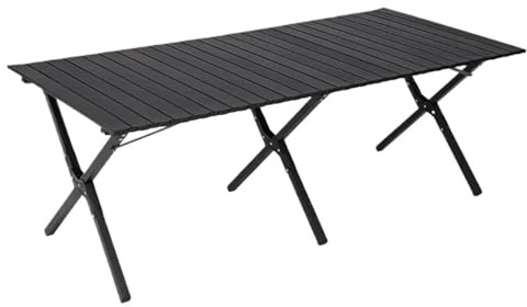 Mesa Auxiliar Plegable for Acampar al Aire Libre, Mesa de Centro portátil con Orificio for sombrilla, Muebles Plegables de Viaje multifuncionales(Black)