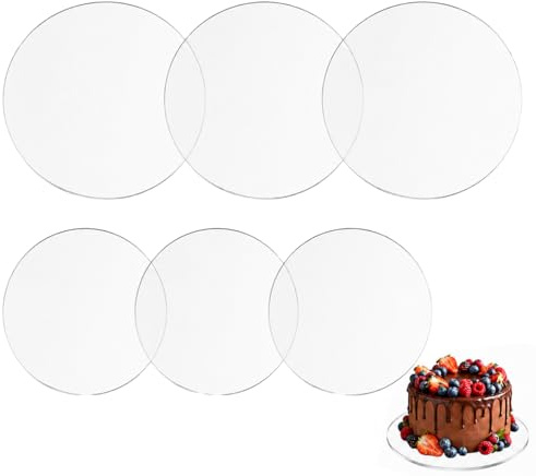 6PCS Acrylic Cake Disc Diameter 6Inch 8Inch 2mm Thick Round Base Reusable Clear Cake Boards Small Plastic Dessert Plates Transparent Cake Bases for Wedding Birthday Cakes Baking DIY Crafting 15cm 20cm