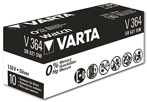 VARTA V364, Sr60, SR621SWN, SR621, 364F, 364, 364101111, Batteria a Bottone, Ossido D'Argento, 1,55 Volts, 20mAh, Diametro 6,8 mm, Altezza 2,15 mm, 1 unita