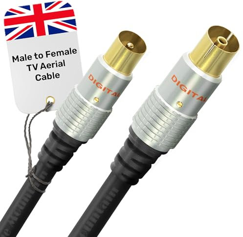 Male to Female TV Aerial Cable 2m – Tv Aerial Extension Cable with Gold Plated Plugs| Plug-to-Plug Shielded Connectors | Antenna Cable for Digital and Analogue Signal Transmission