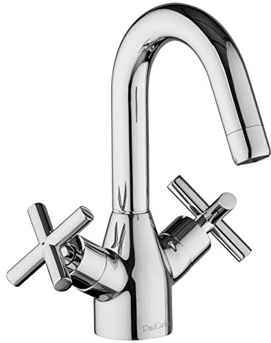 PaulGurkes Waschtischarmatur mit Kreuzgriffen Zweigriffarmatur Wasserhahn Armatur Hahn Mischbatterie Waschbecken-Armatur 360°-Grad schwekbar