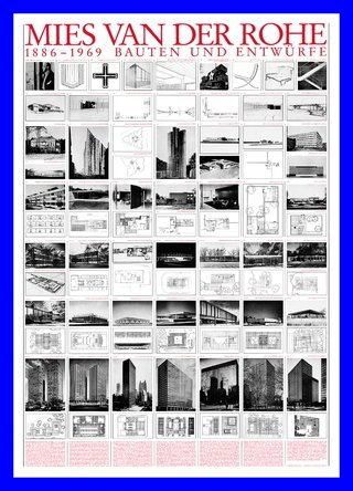 Germanposters Ludwig Mies Van der Rohe Bauten und Entwürfe Poster Kunstdruck Bild im Alu Rahmen in blau 106x76cm