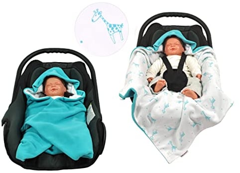 HOBEA-Germany – Einschlagdecke Fußsack für die Babyschale Sommer, Farben Sommerdecken:türkis mit Giraffe
