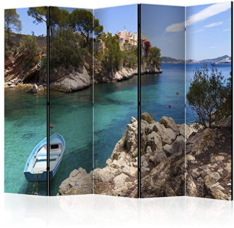 decomonkey Paravent Raumteiler Innen Landschaft Foto, 225x172 cm, 5-teilig | Beidseitig, Wohnzimmer, Room Divider, Wall, Raumteiler Stehend, Trennwand, Sichtschutz, Spanische Wand, Sichtschutzwand, Holz