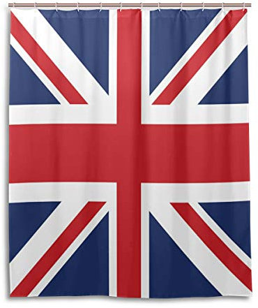 WowPrint décoratifs Rideau de Douche, Union Jack étanche Anti Moule à Tissu Polyester Rideau de Bain en 152,4 x 182,9 cm avec 12 Crochets C Anneaux pour Salle de Bain