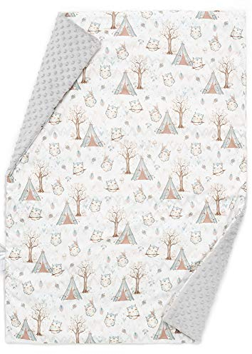 EliMeli BABYDECKE Kuscheldecke Krabbeldecke Premium Babybettwäsche Baumwolle super weichem Minky Polar Fleece Füllung 75x100 beste Qualität Öko-Tex-Zertifikat Made in EUROPE (Grey - Owls)