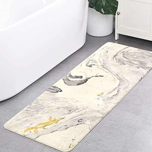 HAOCOO Badteppich, 45,7 x 119,4 cm, Beige, Marmor-Samt, Badematte, rutschfest, modern, lang, Badezimmerteppich, weiche Luxus-Mikrofaser, maschinenwaschbar, Bodenteppich für Badewanne und Dusche