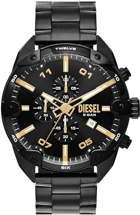 Diesel Montre Spiked chronographe, en Acier inoxydable, Noir, Pour Homme, DZ4644