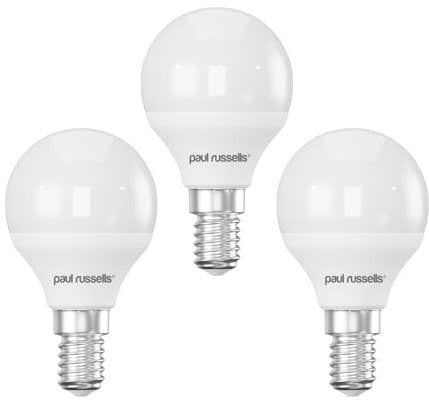Paul Russells LED Light Small Edison Screw E14, 40w Equivalent, 4.9W 470Lumens LED Bulbs, 4000K Natural Cool White, Mini Globe Frosted G45 SES Golf Ball Energy Saving (Not Dimmable) Lightbulbs,3 Packs