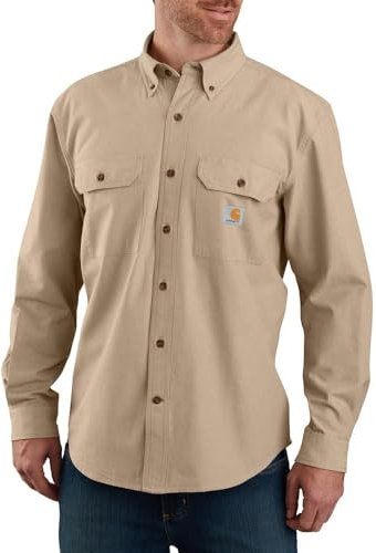 Carhartt Loose Fit Midweight Chambray Long-Sleeve Shirt, Camisa con Botones Work Utility de los Hombres, Dark Tan Chambray,