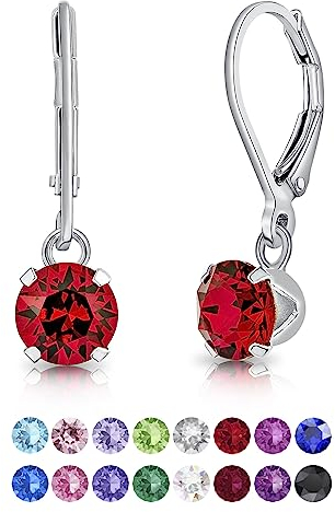 DTPSilver - Damen Klappbügel Ohrringe 925 Sterling Silber und mit Kristallen von Swarovski® Elements 6 mm Runde - Farbe : Rubin