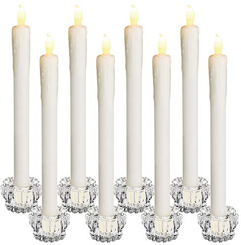 Set de 8 bougies LED en cire véritable Chandelle sans flamme avec bougeoir en verre Lumière blanc chaud