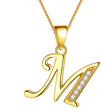 Aurora Tears Buchstabe M Halskette 925 Sterling Silber 18 Karat vergoldet Initiale M Alphabet Anhänger mit Zirkonia Schmuck Dating für Frauen DP0045M-Y