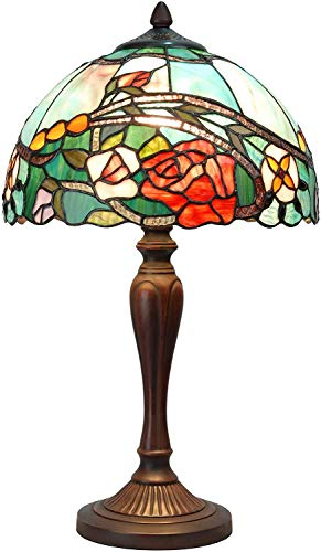 Bieye L30737 Lampe de table en verre teinté style Tiffany avec abat-jour de 30,5 cm de large, 53,3 cm de haut, rouge