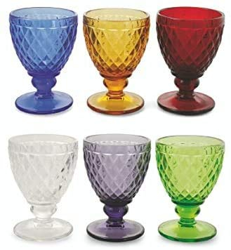 Paganohome 6 bicchieri a calice acqua - vino colore assortiti multicolore in vetro capacità 26 cl modello venezia (rosso trasparente lilla verde arancio celeste)
