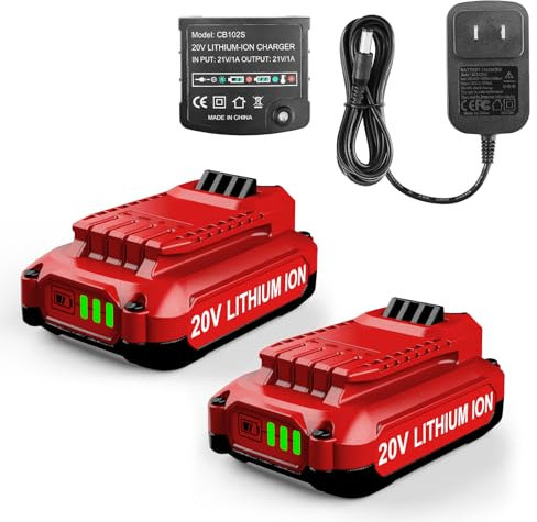 Powilling 2Pack 20V 3.5Ah Replacement Craftsman V20 Craftsman 20V Lithium Battery and Charger Kit for CMCB202 CMCB204 CMCB206 CMCB201 CMCB100 CMCB124 with CB102S Craftsman 20V Battery Charger