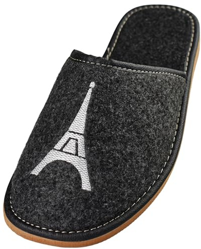 APREGGIO Herren Hausschuhe - Herren Filzpantoffeln - Pantoffeln mit Stickerei - Filz Slippers - Indoor Herrenschuhe - Winter Hausschuhe Männer - Grau Weiß - Größe 44 EU