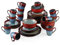 vancasso serie Starry Vajilla de Gres Irregular de 48 piezas, Juego de Vajillas Vintage, 12 Cuencos 12 Platos de Postre,12 Platos Llanos, 12 Tazas, Rojo
